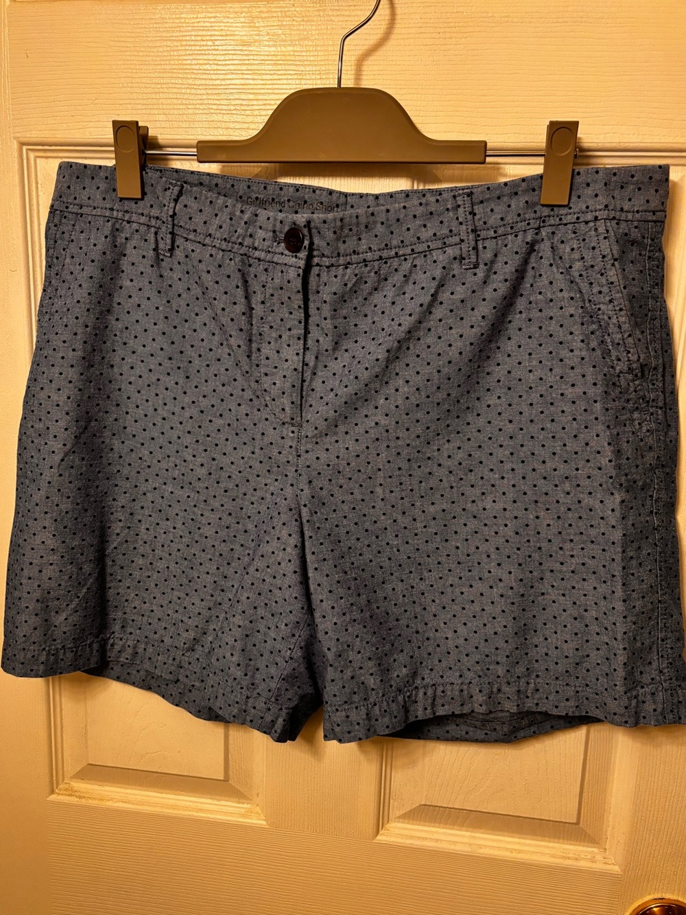 Talbots chambray shorts with navy dots